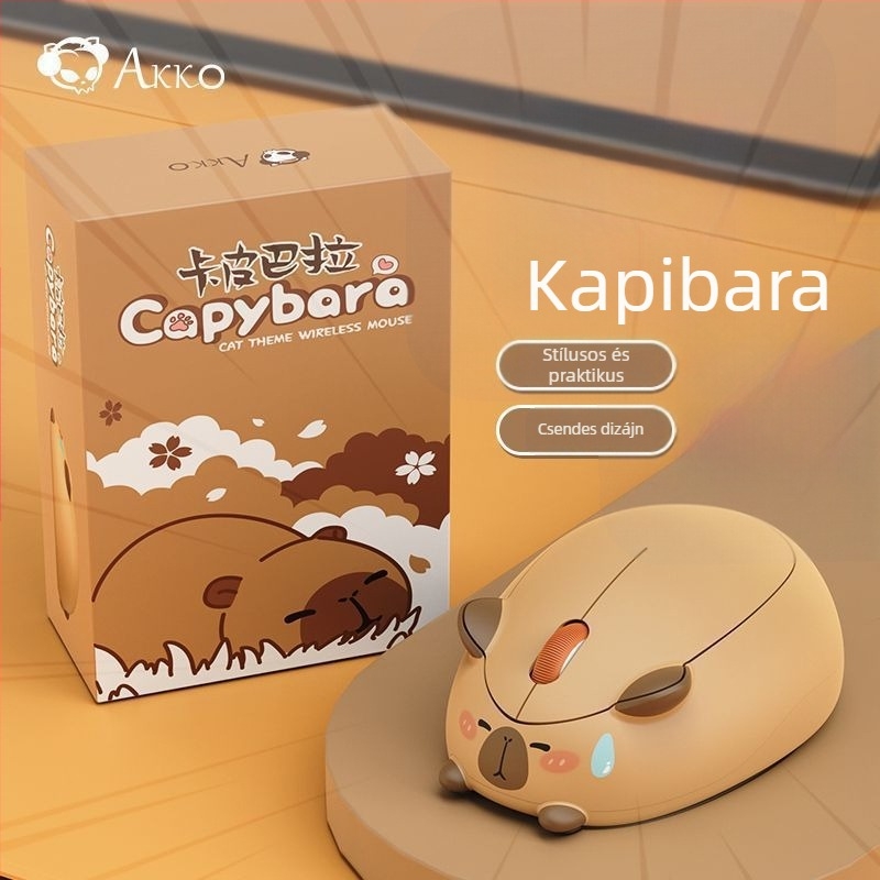 Kapibara témájú vezeték nélküli egér, 1200dpi, aranyos rajzfilmszerű dizájn