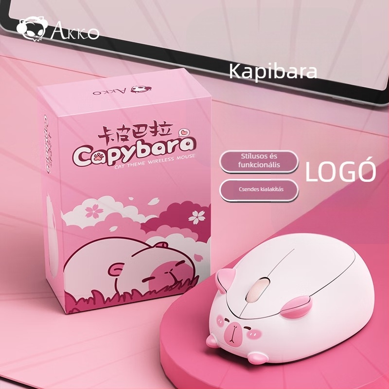 Kapibara témájú vezeték nélküli egér, 1200dpi, aranyos rajzfilmszerű dizájn