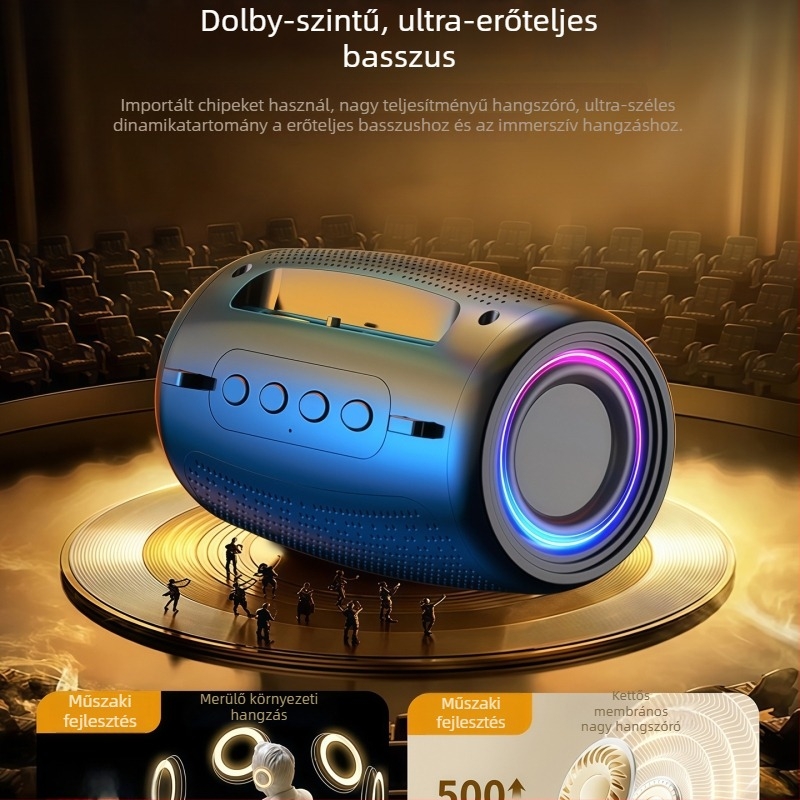 Kültéri hordozható vezeték nélküli Bluetooth hangszóró, IPX7 vízálló, 3W, Bluetooth 5.3, 100 Hz–20 kHz