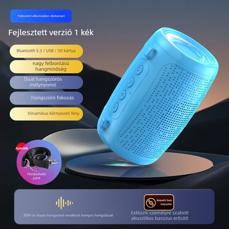 Kültéri hordozható vezeték nélküli Bluetooth hangszóró, IPX7 vízálló, 3W, Bluetooth 5.3, 100 Hz–20 kHz