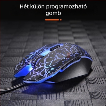 Játékos vezetékes optikai egér – 6 DPI-szint, 4000 DPI, 8 gomb, USB, ergonomikus
