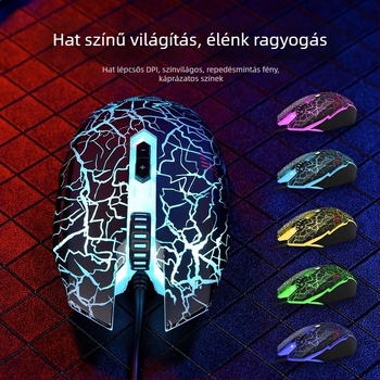 Játékos vezetékes optikai egér – 6 DPI-szint, 4000 DPI, 8 gomb, USB, ergonomikus