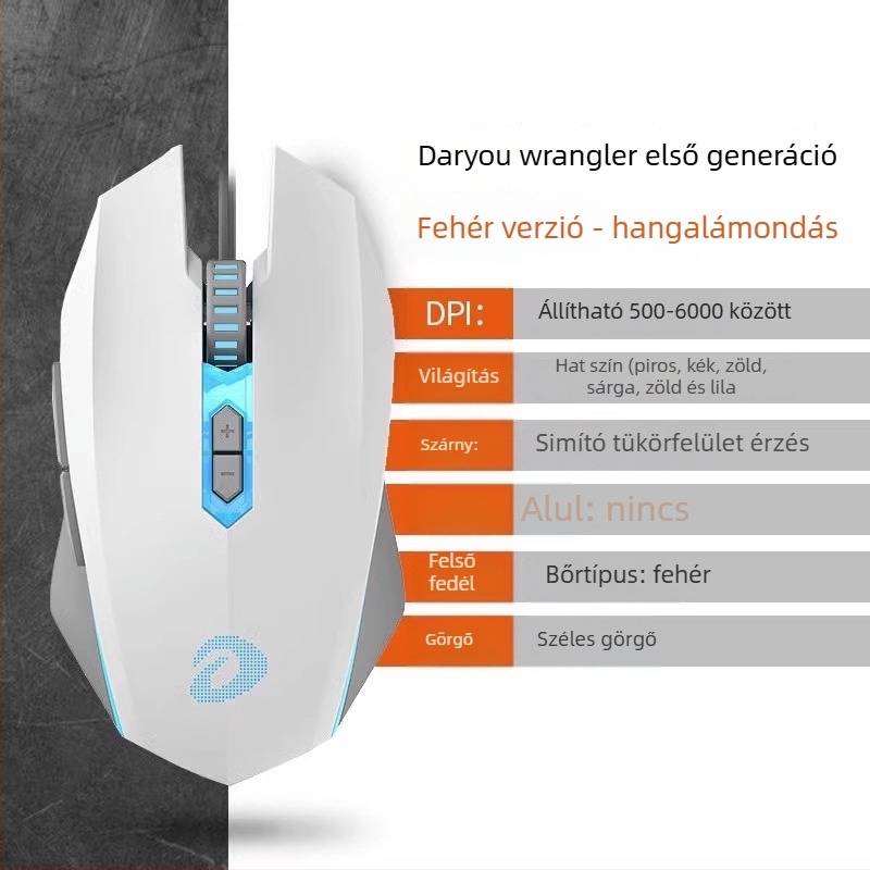 Játékos vezetékes optikai egér – 6 DPI-szint, 4000 DPI, 8 gomb, USB, ergonomikus