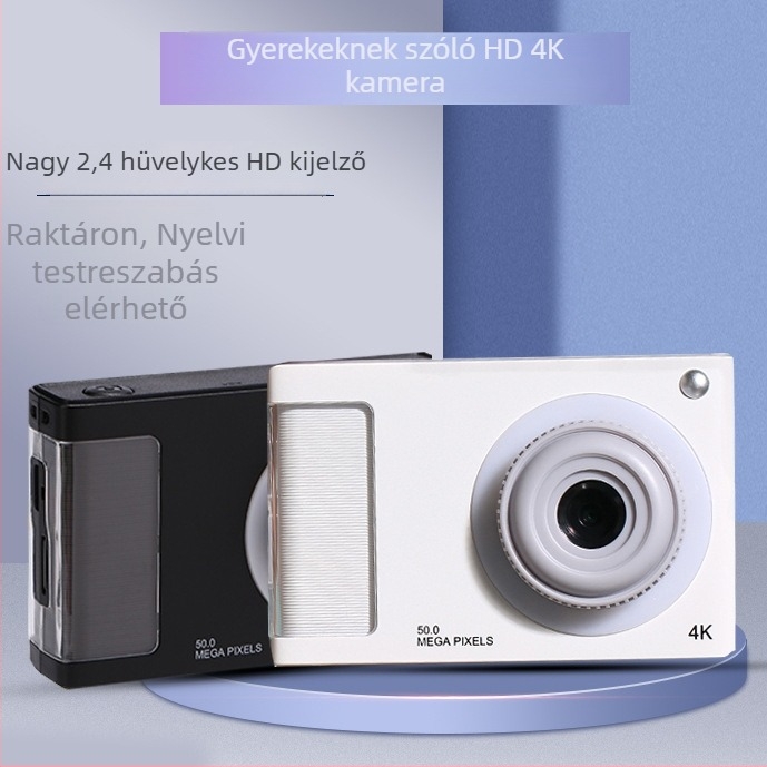 4K gyermek kamera kettős előlapi és hátsó kamera, CMOS 24 MP érzékelő, 4x optikai zoom, 2,4 hüvelykes LCD