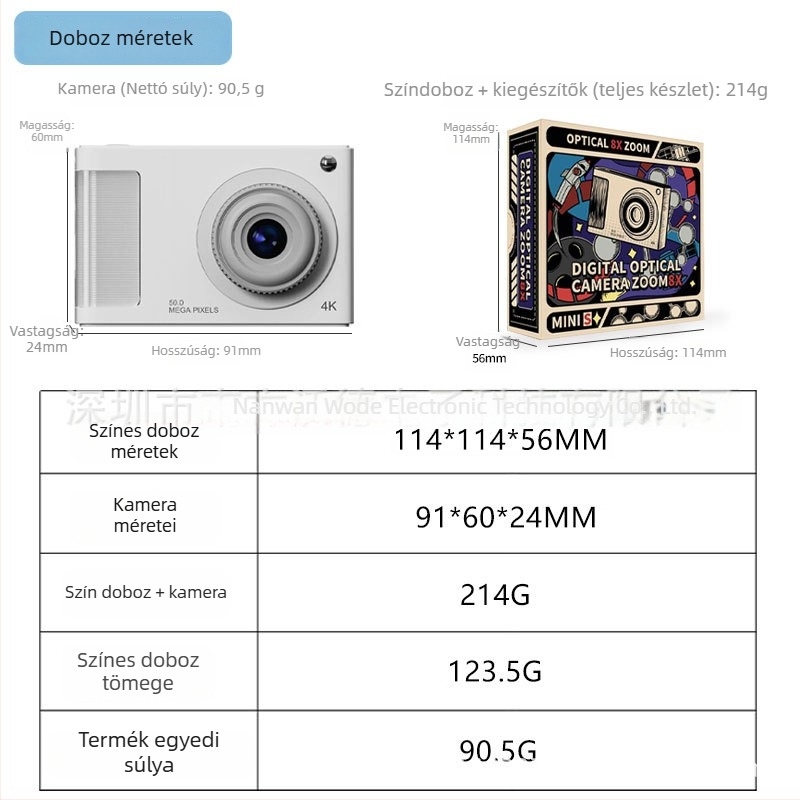 4K gyermek kamera kettős előlapi és hátsó kamera, CMOS 24 MP érzékelő, 4x optikai zoom, 2,4 hüvelykes LCD