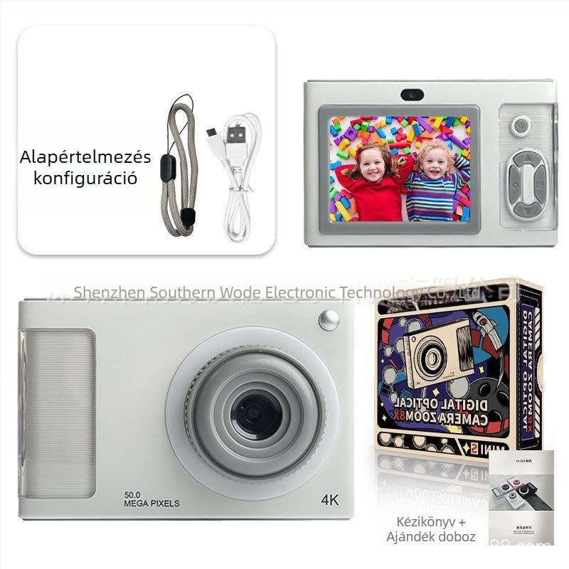 4K gyermek kamera kettős előlapi és hátsó kamera, CMOS 24 MP érzékelő, 4x optikai zoom, 2,4 hüvelykes LCD
