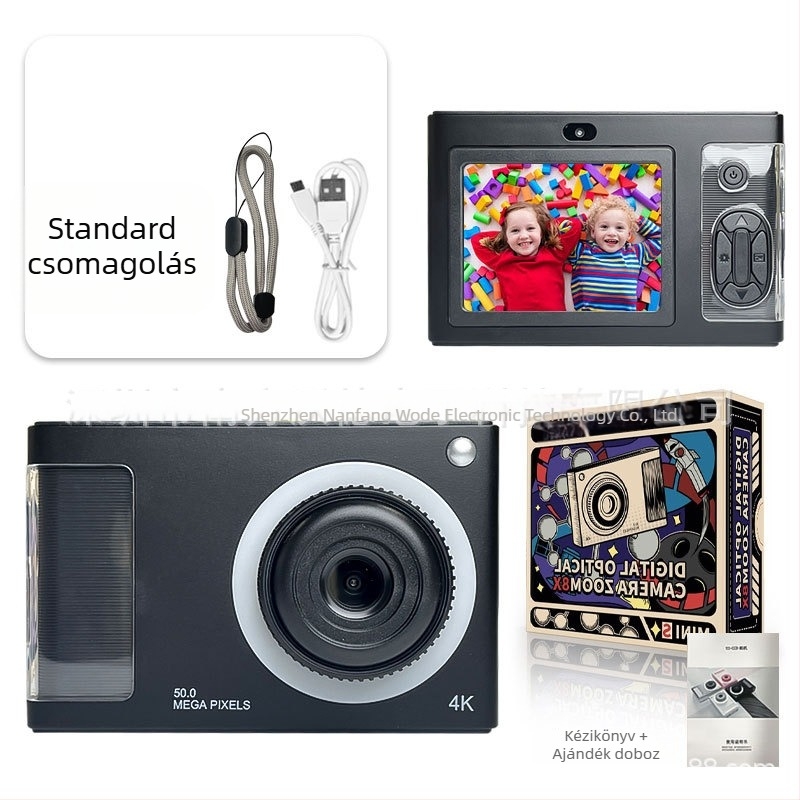 4K gyermek kamera kettős előlapi és hátsó kamera, CMOS 24 MP érzékelő, 4x optikai zoom, 2,4 hüvelykes LCD
