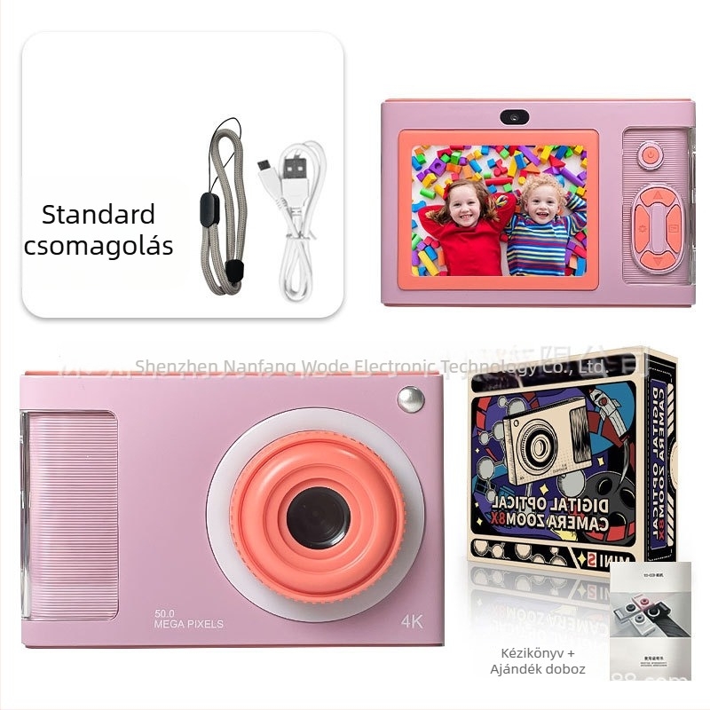 4K gyermek kamera kettős előlapi és hátsó kamera, CMOS 24 MP érzékelő, 4x optikai zoom, 2,4 hüvelykes LCD