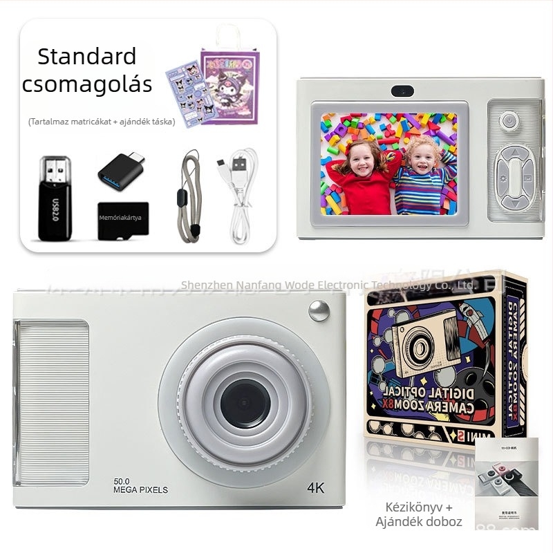 4K gyermek kamera kettős előlapi és hátsó kamera, CMOS 24 MP érzékelő, 4x optikai zoom, 2,4 hüvelykes LCD