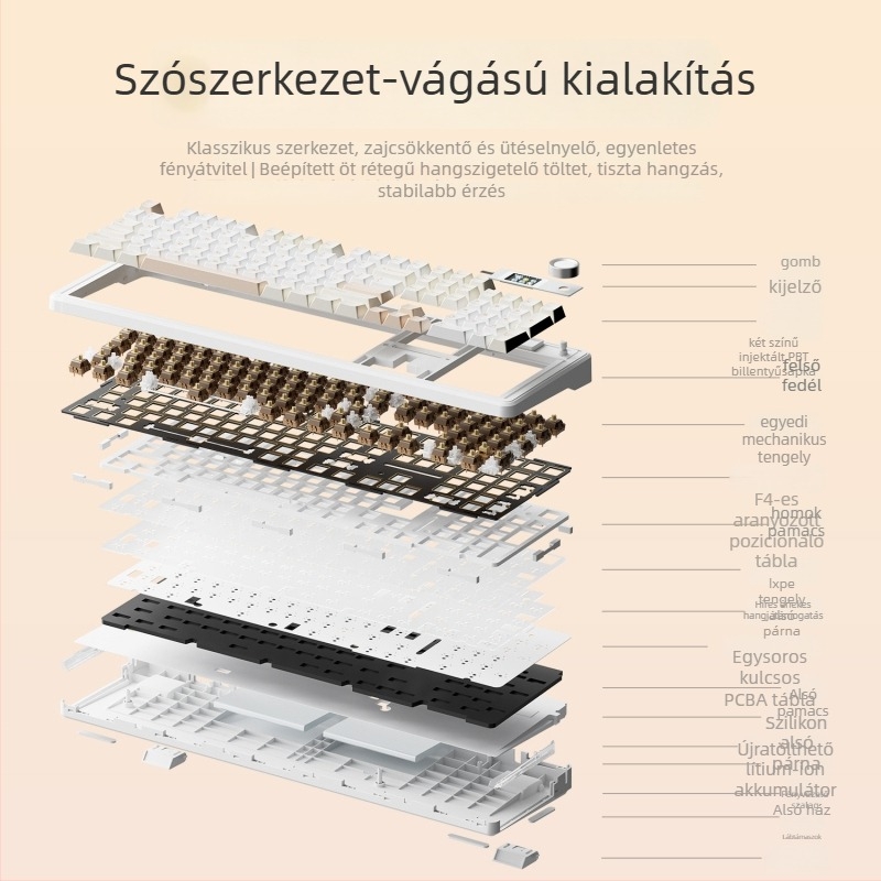 Játékbillentyűzet Bluetooth-kapcsolattal, három üzemmód, testreszabható mechanikus kapcsolók, 104 billentyű, RGB háttérvilágítás, oldalsó gravírozás
