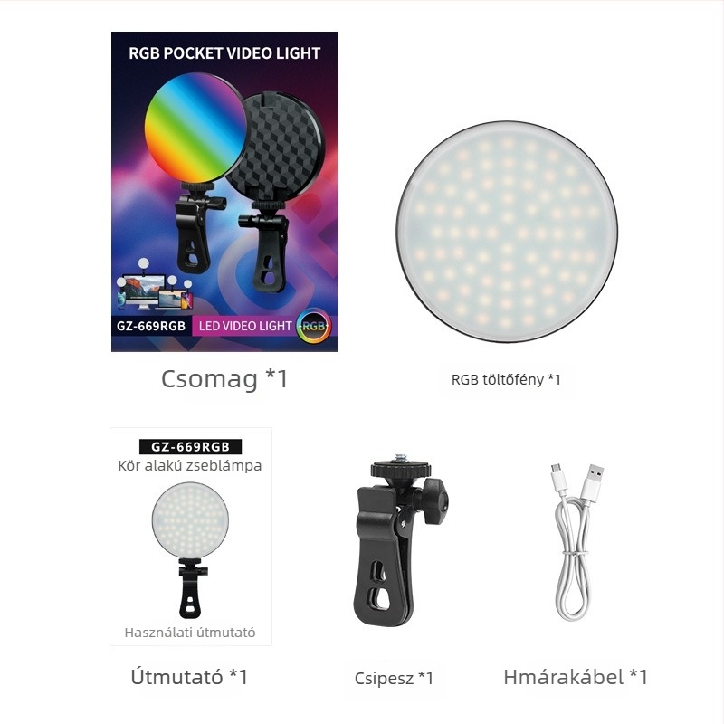 LED selfie világítás kettős színhőmérséklettel – hordozható fotózáshoz, videózáshoz és konferenciákhoz — 10W alatt, modell GZ-669