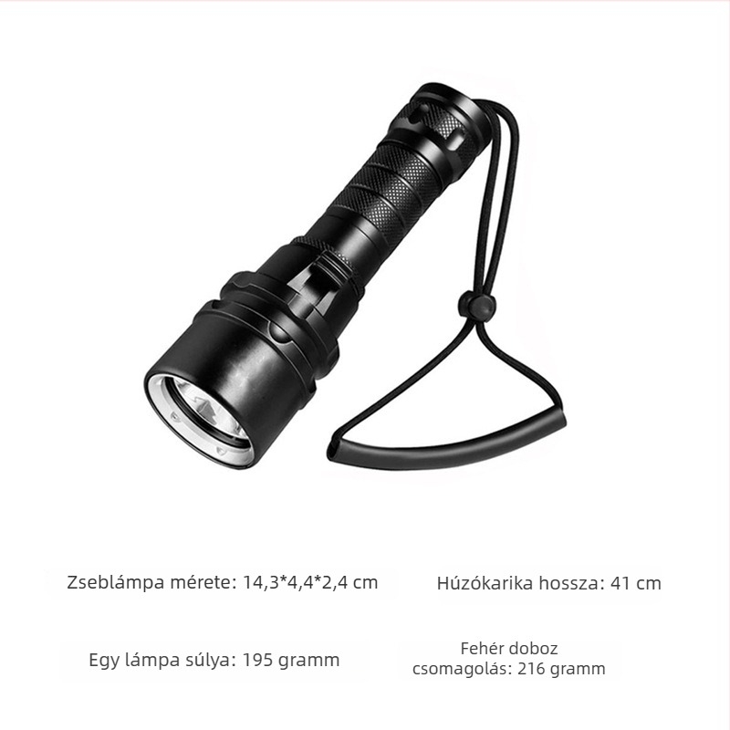 Bowen 3-LED zseblámpa merüléshez és szabadtéri használatra, IPX8, 30W, 2200mAh, fix fókusz