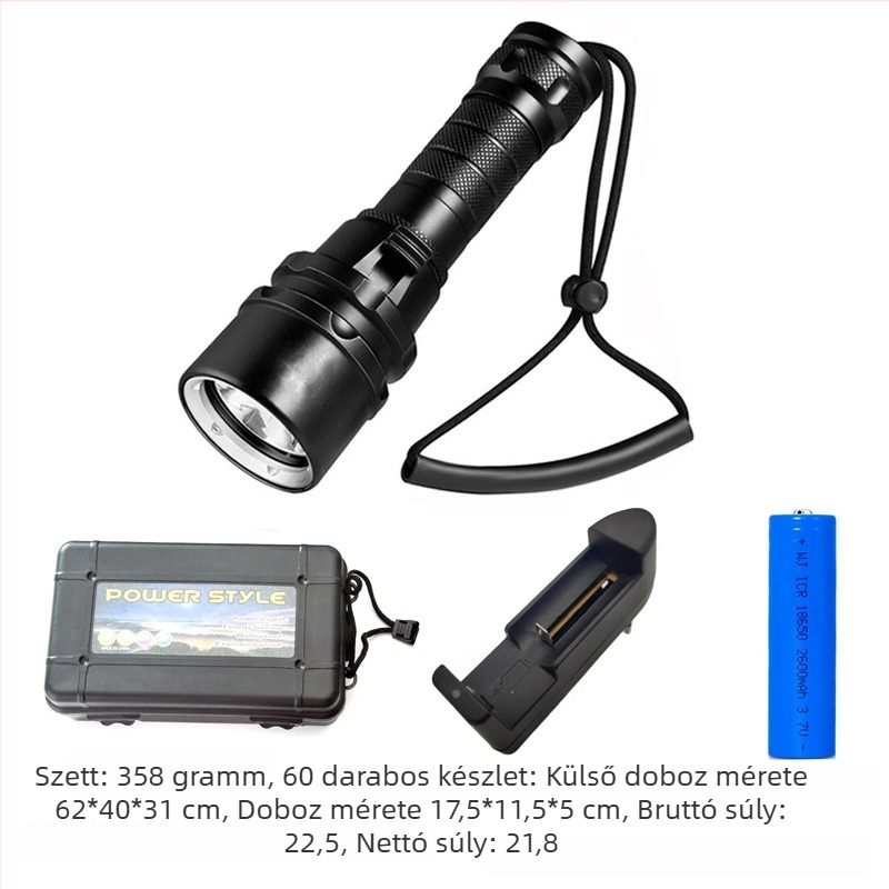 Bowen 3-LED zseblámpa merüléshez és szabadtéri használatra, IPX8, 30W, 2200mAh, fix fókusz