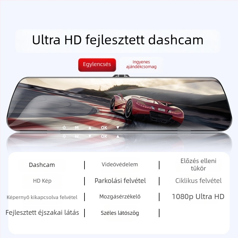 Autós dashkamera elülső és hátsó duál felvétellel, 360° panoráma, F2.0, 1080p, 4MP