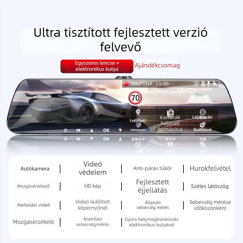 Autós dashkamera elülső és hátsó duál felvétellel, 360° panoráma, F2.0, 1080p, 4MP
