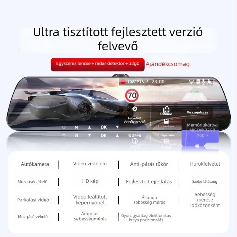 Autós dashkamera elülső és hátsó duál felvétellel, 360° panoráma, F2.0, 1080p, 4MP