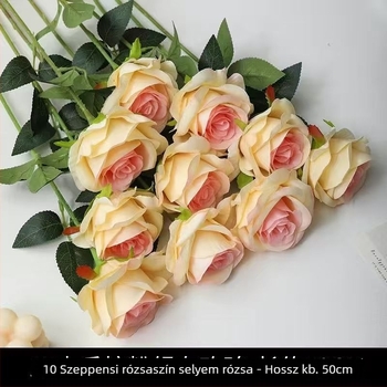 Selyemrózsa művirág csokor - stilizált, domborított kivitel - esküvőre, otthoni dekorációhoz, fotózáshoz, kültéri használatra
