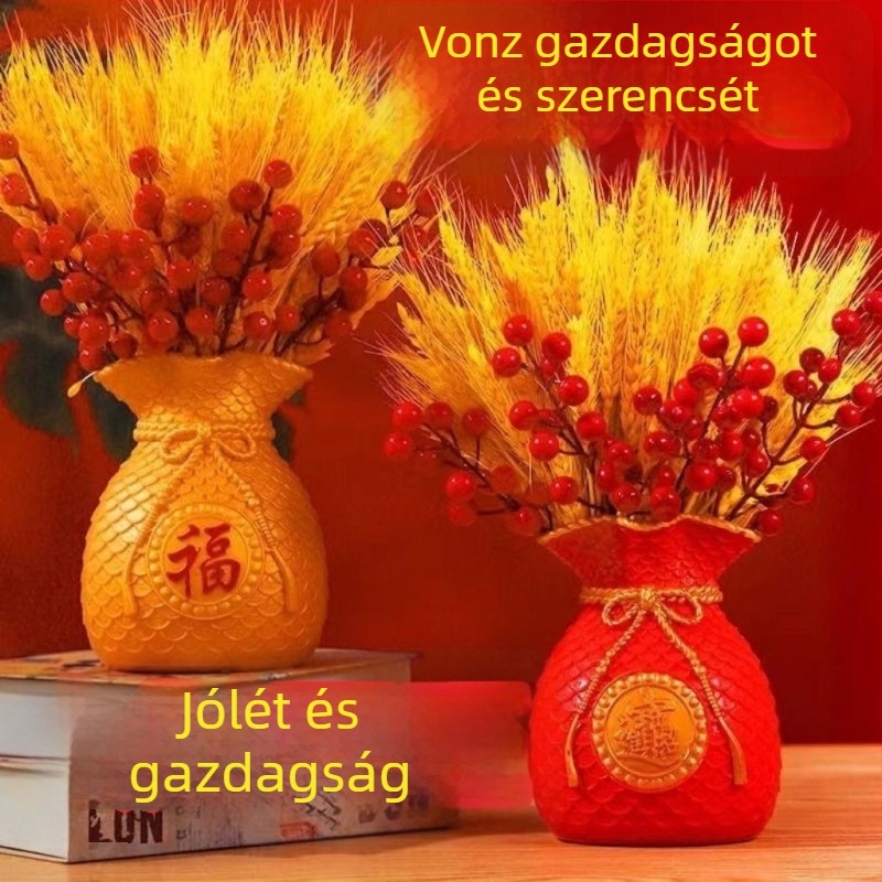 Szárított búzaágakból álló csokor, festett fűfélék, karton csomagolás