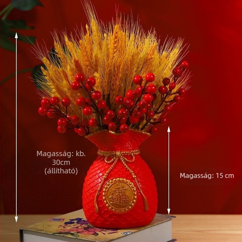 Szárított búzaágakból álló csokor, festett fűfélék, karton csomagolás