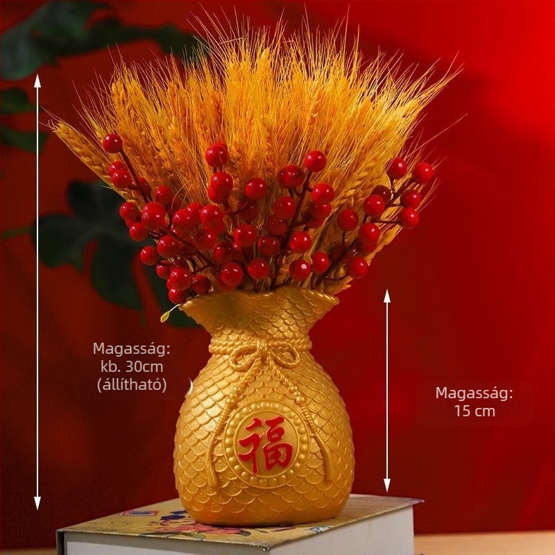 Szárított búzaágakból álló csokor, festett fűfélék, karton csomagolás