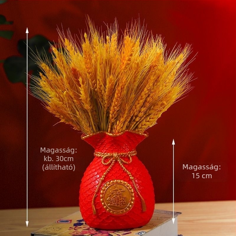 Szárított búzaágakból álló csokor, festett fűfélék, karton csomagolás