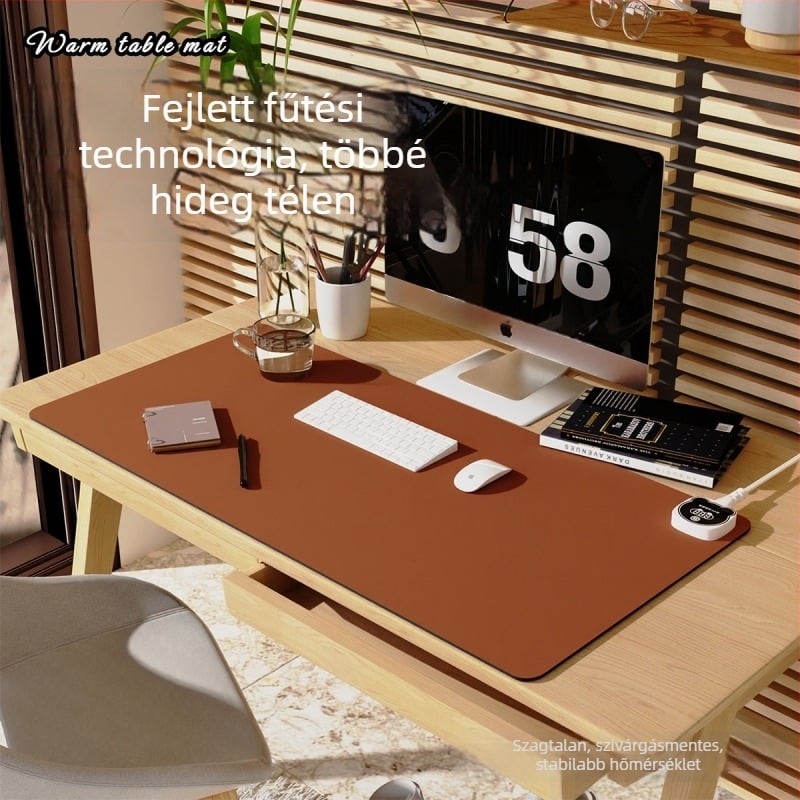 Nagyméretű íróasztali fűtőpad PU borítással, 220V bemenet, 220W teljesítmény, fűtés alumíniumlemezen, intelligens hőmérséklet-szabályozás (többszintű), túlmelegedés és rövidzárlat védelem