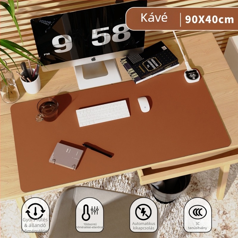 Nagyméretű íróasztali fűtőpad PU borítással, 220V bemenet, 220W teljesítmény, fűtés alumíniumlemezen, intelligens hőmérséklet-szabályozás (többszintű), túlmelegedés és rövidzárlat védelem