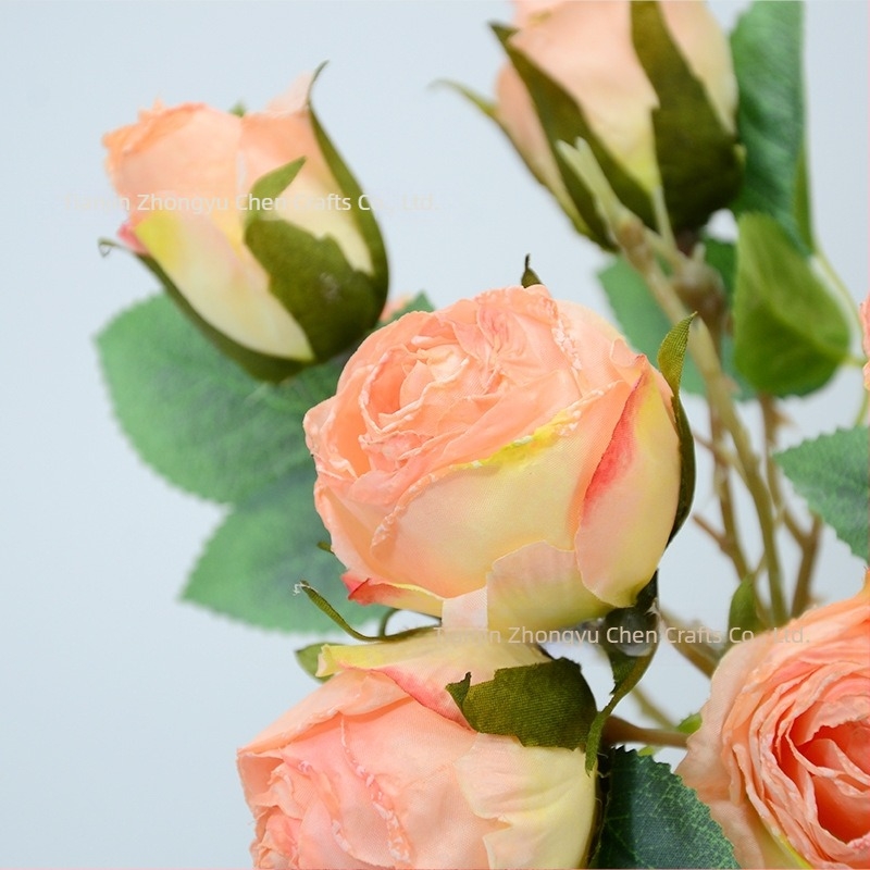 7 fejű hópehely rózsa művirág szár, 65 cm, szállodai lobby dekorációhoz, esküvői és fotórekvizit