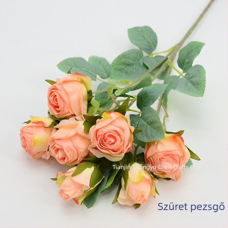 7 fejű hópehely rózsa művirág szár, 65 cm, szállodai lobby dekorációhoz, esküvői és fotórekvizit