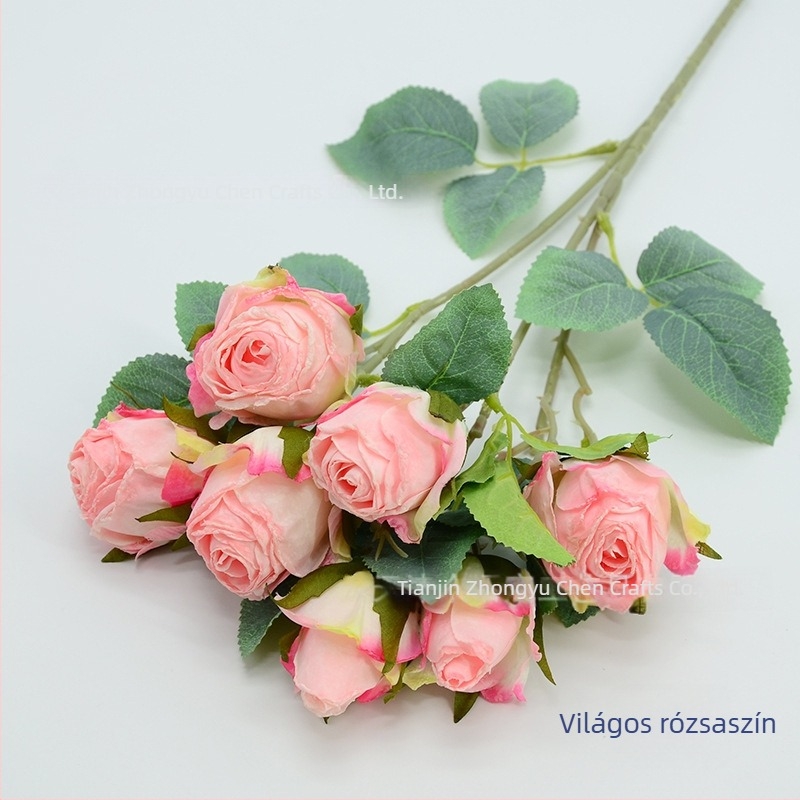 7 fejű hópehely rózsa művirág szár, 65 cm, szállodai lobby dekorációhoz, esküvői és fotórekvizit