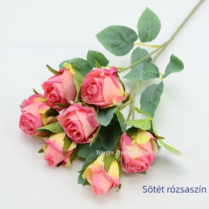 7 fejű hópehely rózsa művirág szár, 65 cm, szállodai lobby dekorációhoz, esküvői és fotórekvizit