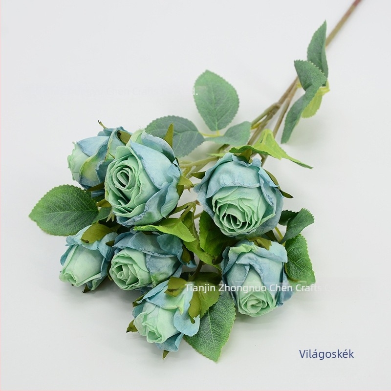 7 fejű hópehely rózsa művirág szár, 65 cm, szállodai lobby dekorációhoz, esküvői és fotórekvizit