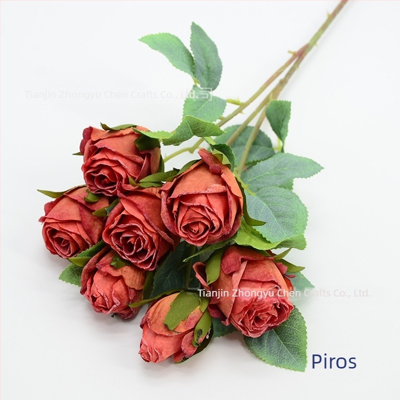 7 fejű hópehely rózsa művirág szár, 65 cm, szállodai lobby dekorációhoz, esküvői és fotórekvizit