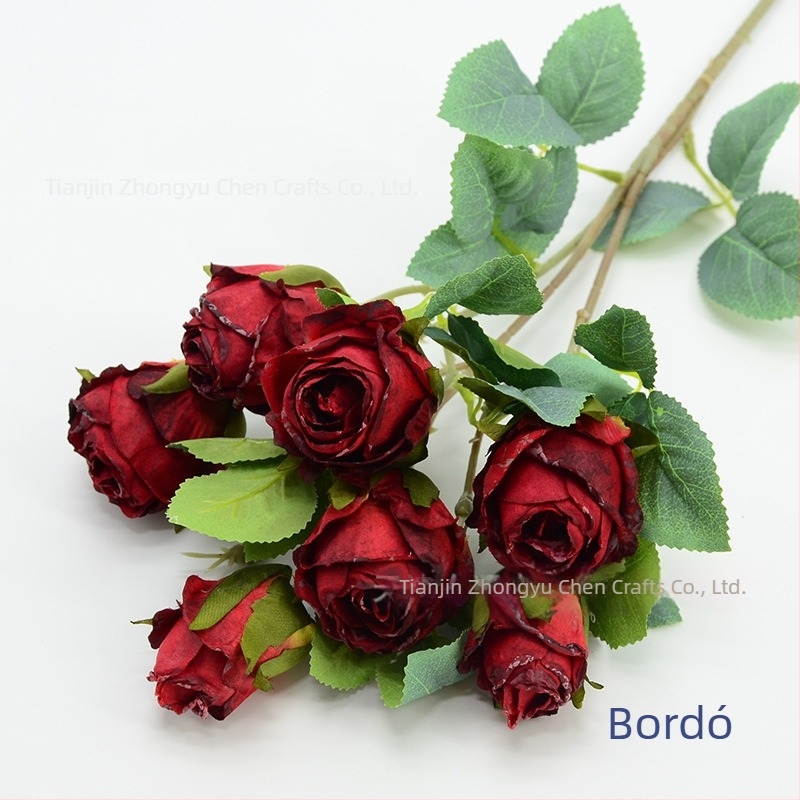 7 fejű hópehely rózsa művirág szár, 65 cm, szállodai lobby dekorációhoz, esküvői és fotórekvizit