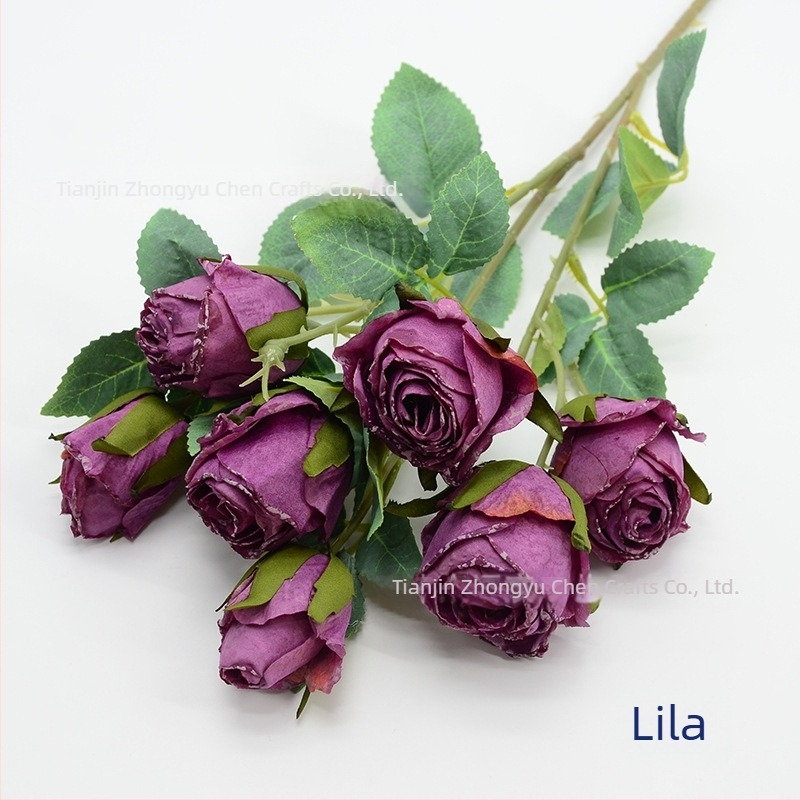 7 fejű hópehely rózsa művirág szár, 65 cm, szállodai lobby dekorációhoz, esküvői és fotórekvizit