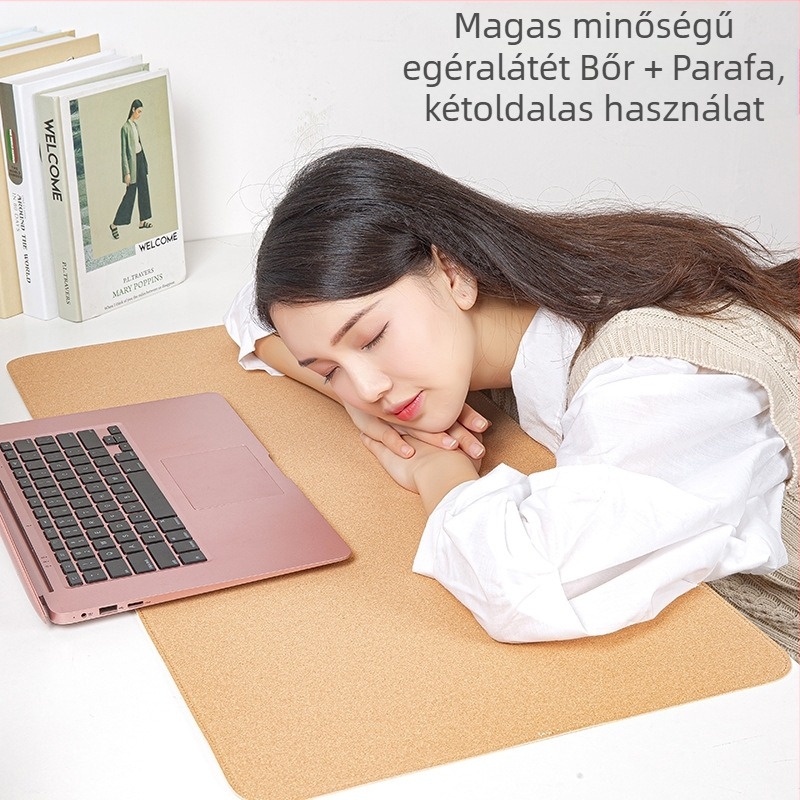 Korkbőr egérpad, extra nagy méret, foltálló, minimalistikus asztali pad, egyszínű