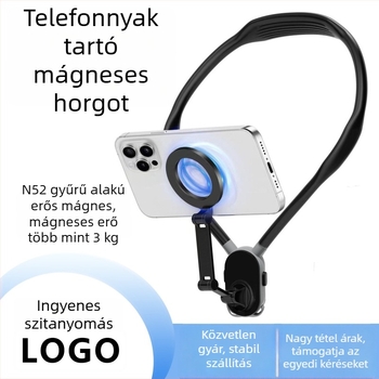 Nyakban viselhető mágneses telefon-tartó első személyes nézethez, mellkashoz rögzítve, anti-shake stabilizáció, szilikon/ötvözet/plasztik összetétel