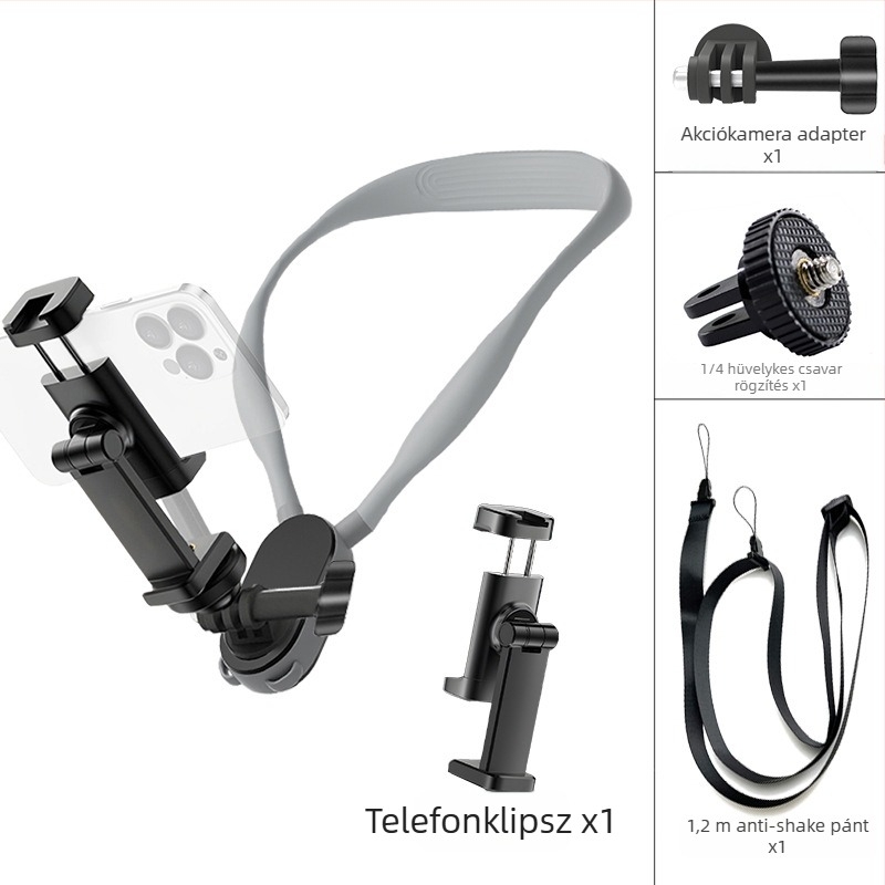 Nyakban viselhető mágneses telefon-tartó első személyes nézethez, mellkashoz rögzítve, anti-shake stabilizáció, szilikon/ötvözet/plasztik összetétel