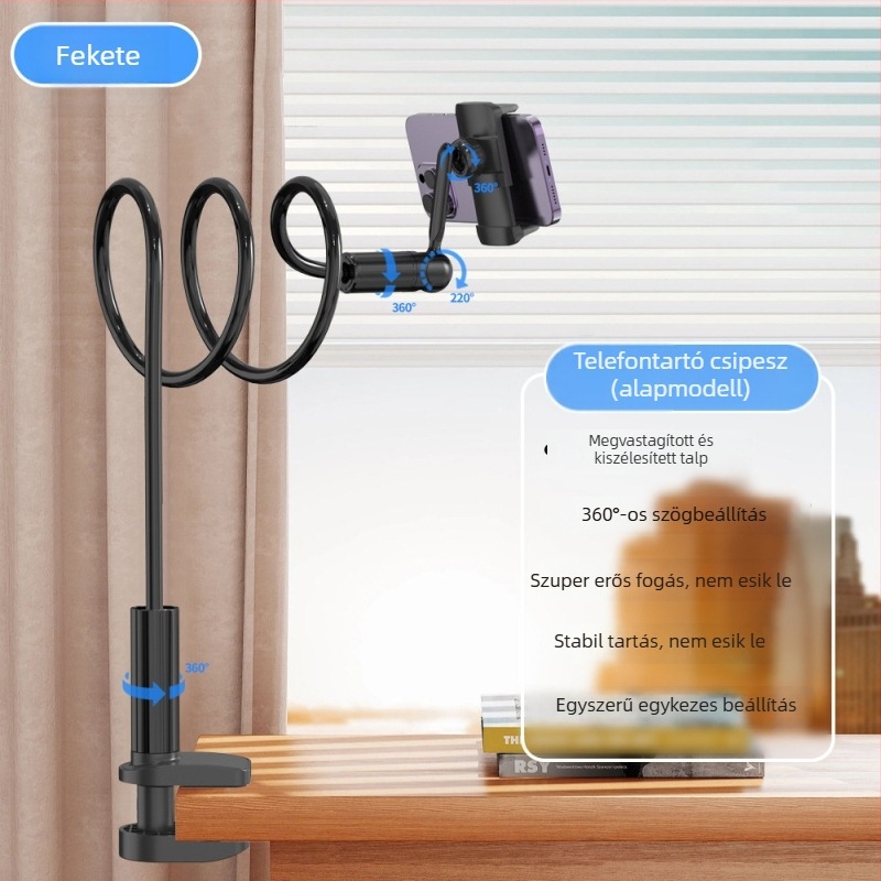 Alumíniumötvözetű univerzális telefon- és tabletatartó asztali felvételhez