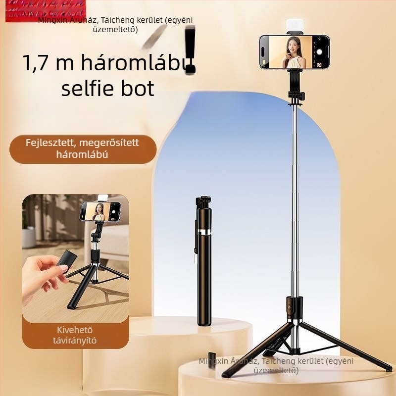 Bluetooth Selfie Stick Tripod – Világító Fénnyel, Távirányítóval, Hordozható Univerzális Telefon-tartó, Rozsdamentes Acél, IBIS Támogatás