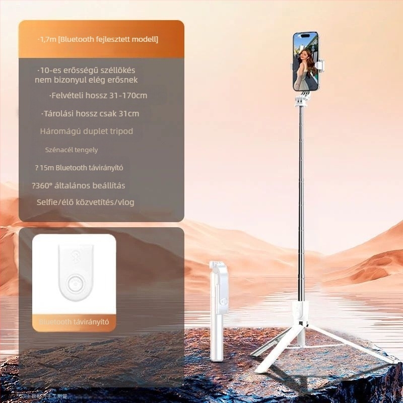 Bluetooth Selfie Stick Tripod – Világító Fénnyel, Távirányítóval, Hordozható Univerzális Telefon-tartó, Rozsdamentes Acél, IBIS Támogatás