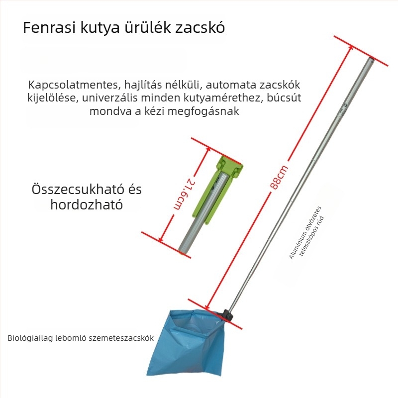 Kutyapiszok-gyűjtő készülék, összecsukható, automata gyűjtő, zacskókkal