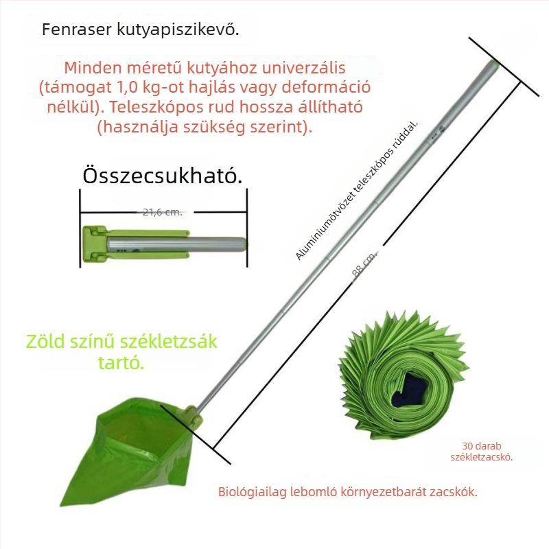 Kutyapiszok-gyűjtő készülék, összecsukható, automata gyűjtő, zacskókkal