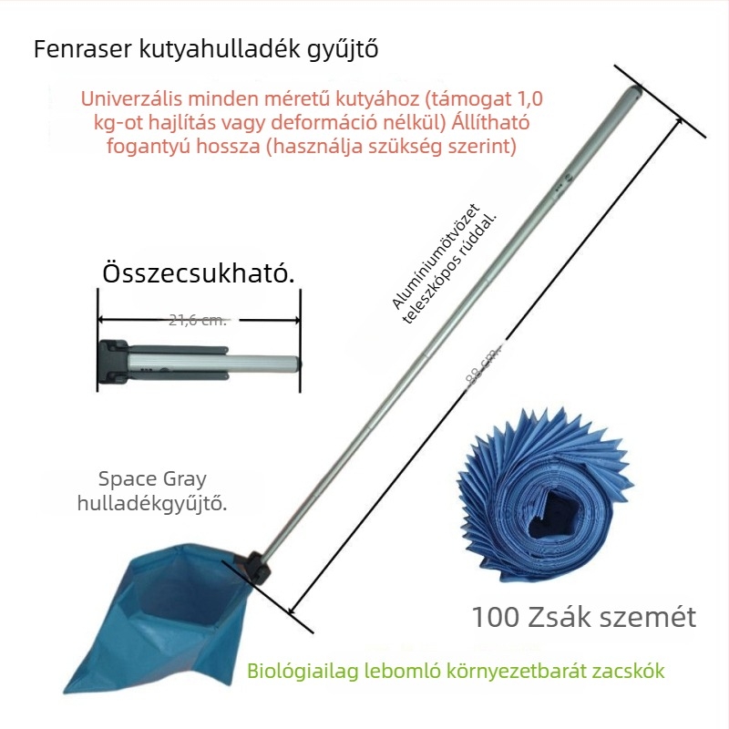 Kutyapiszok-gyűjtő készülék, összecsukható, automata gyűjtő, zacskókkal