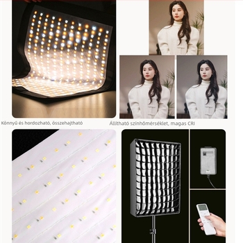 Hordozható LED fotófény a közvetítésekhez, kettős színhőmérséklet 2700–6500K, 70–100W, E27 foglalat, 22V, független tápegység, fényerő állítható