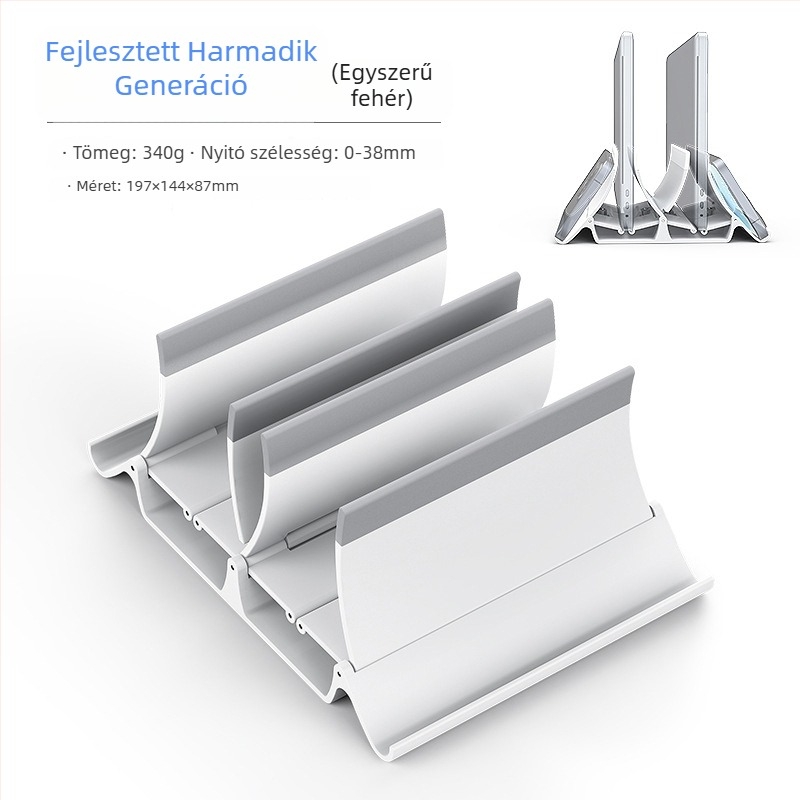 Laptop függőleges állvány gravitációs tárolóval, függőleges asztali tartó hűtő támogatással, modell Gravity bracket, súly 371 g