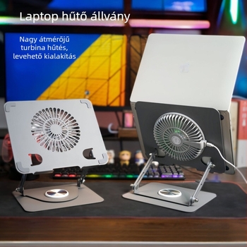 360°-os forgatható laptop-tartó, beépített hűtéssel, levehető RGB ventilátor