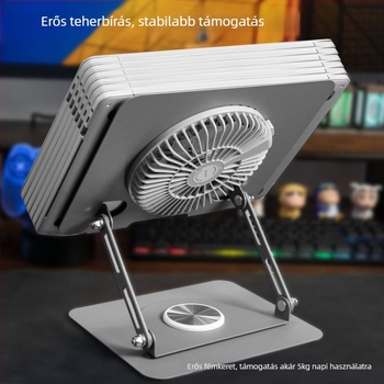 360°-os forgatható laptop-tartó, beépített hűtéssel, levehető RGB ventilátor
