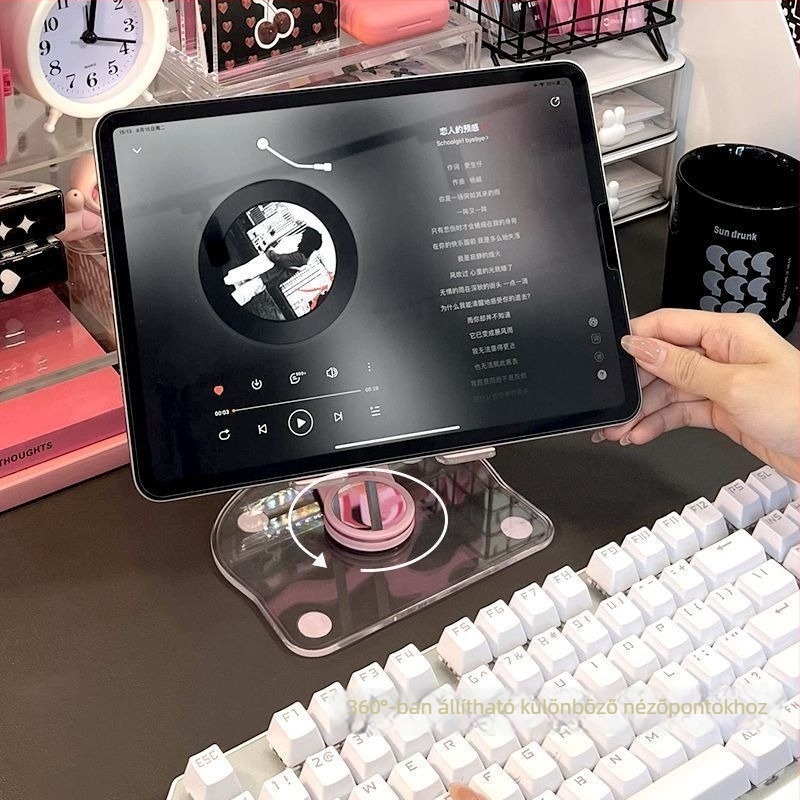 Állítható asztali tartó telefonhoz és tablethez, akril anyagból, univerzális kompatibilitás