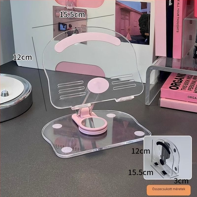 Állítható asztali tartó telefonhoz és tablethez, akril anyagból, univerzális kompatibilitás